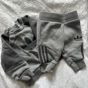 adidas Baby Gray Trefoil Sweatshirt & Jogger Matching Set